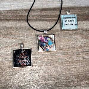Interchangeable pendant set 3 pendants with a 16” cord hand crafted glass art